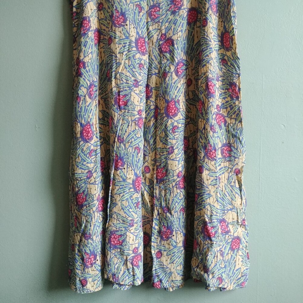 Flax Large yellow sleeveless dress with pink and green - Picture 9 of 12